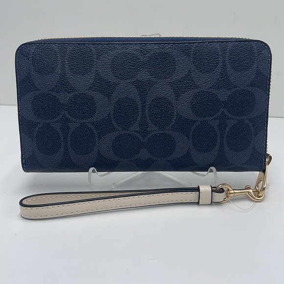 Coach Long Zip Around Wallet Wristlet In Signature Canvas Gold/DENIM MULTI - Picture 8 of 16